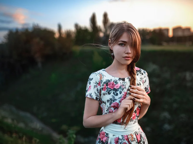 девушка, Маша, Мария, прелесть, платье, коса, закат, Россия, Георгий Чернядьев