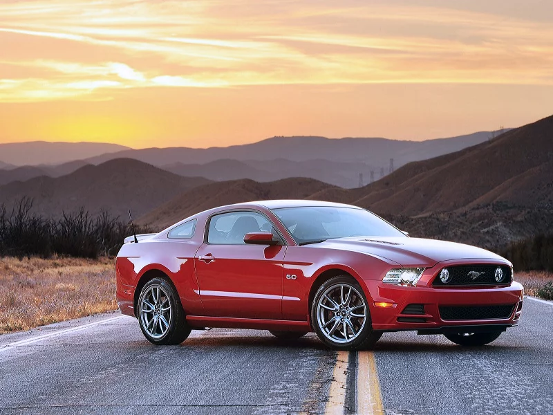 Вечер, закат, трасса, машина, авто, Ford Mustang