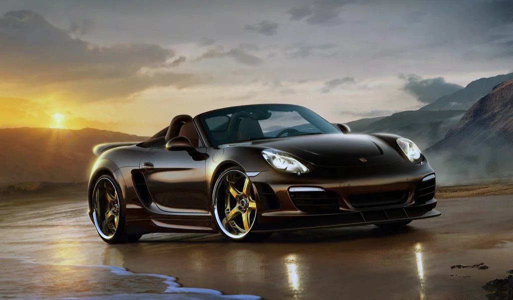 Горы, море, берег, утро, авто, Porche Carrera.