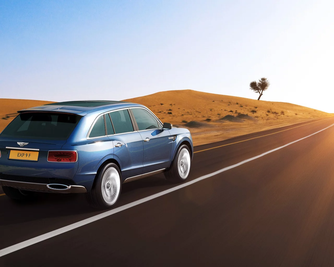 Пустыня, шоссе, авто, Bentley-EXP-9F