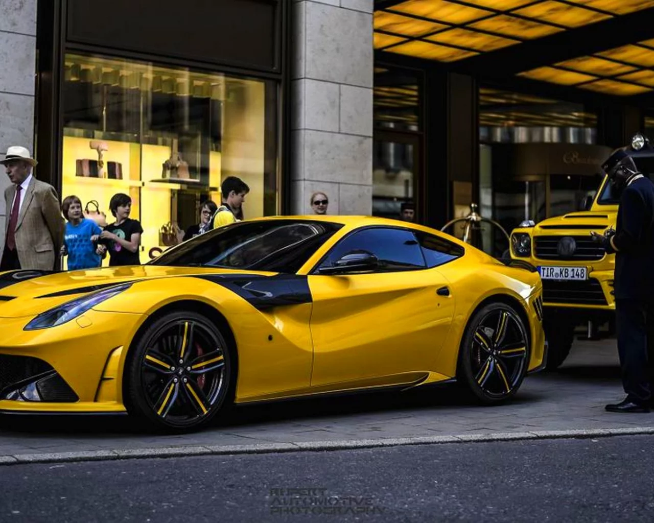 спорткар, тюнинг, жёлтый, Ferrari F12