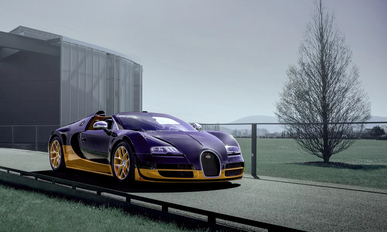 Дорога, трава, дерево, авто, Bugatti
