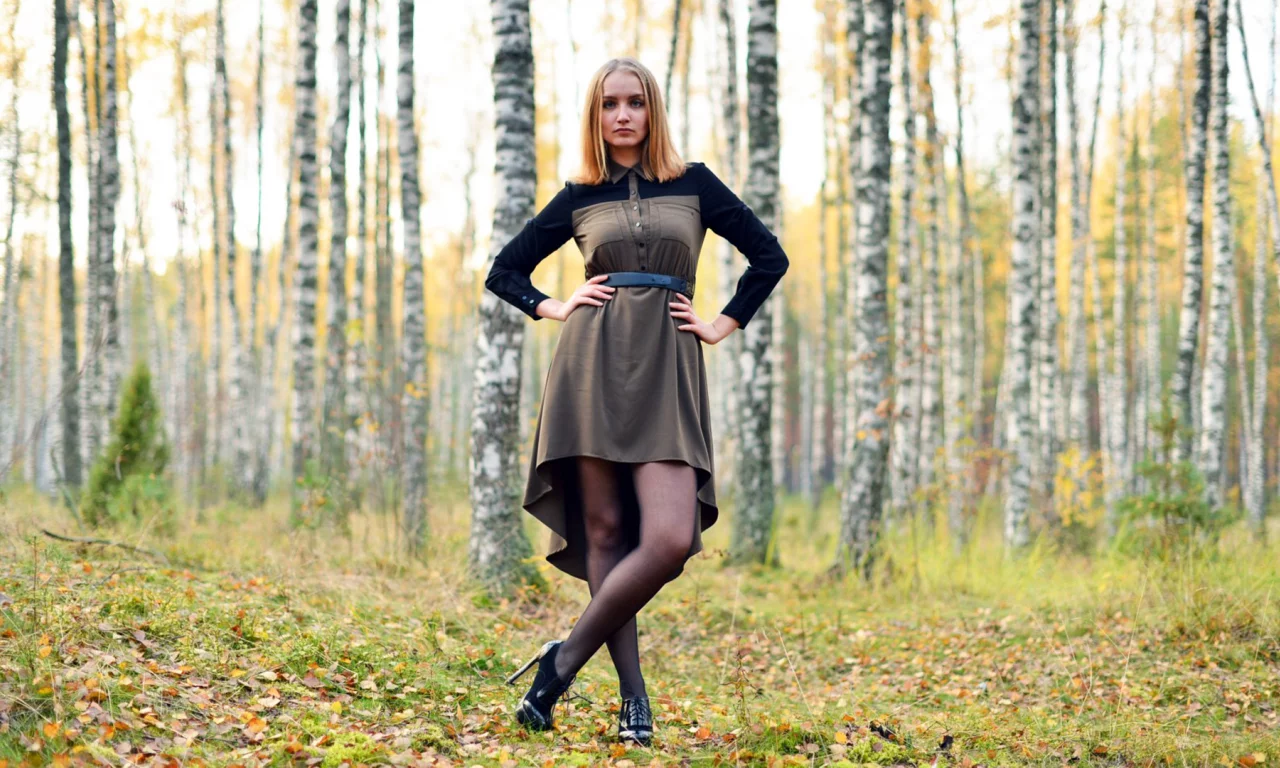 девушка, платье, лес