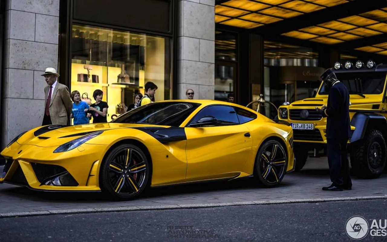 спорткар, тюнинг, жёлтый, Ferrari F12