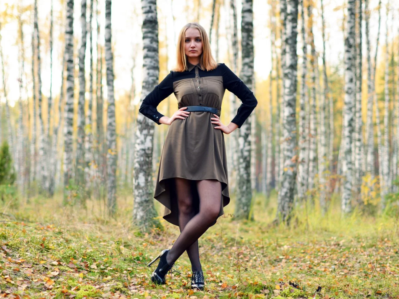 девушка, платье, лес