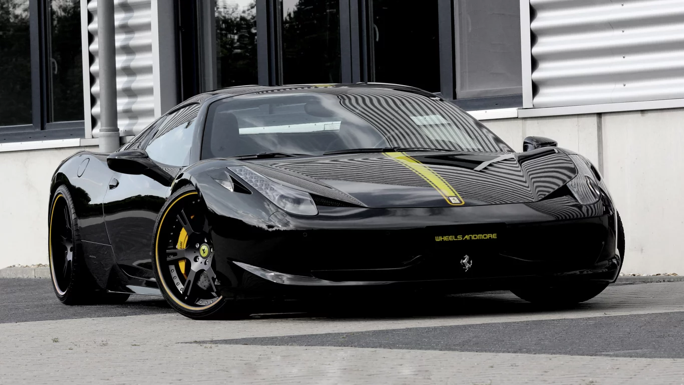ferrari, 458 italia, вид спереди, black, феррари, чёрный, италия