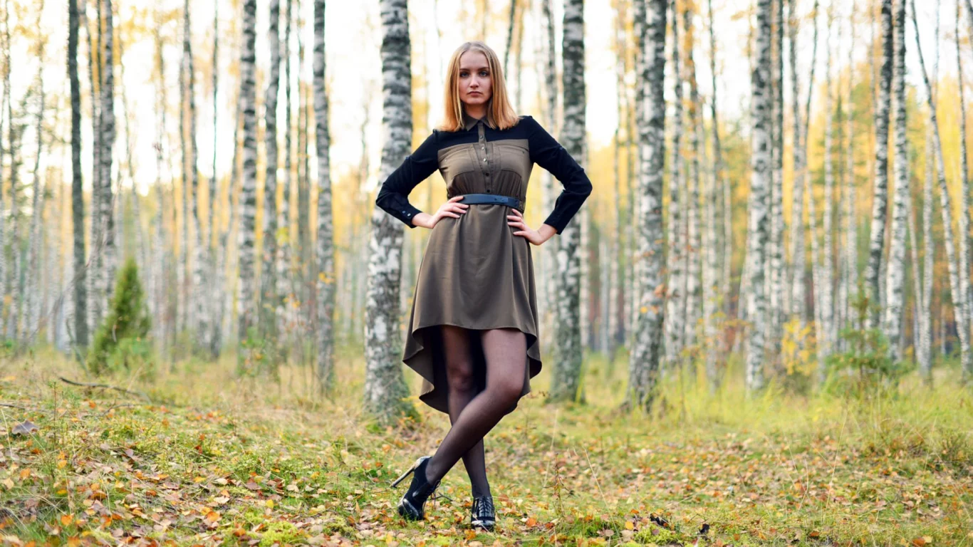 девушка, платье, лес
