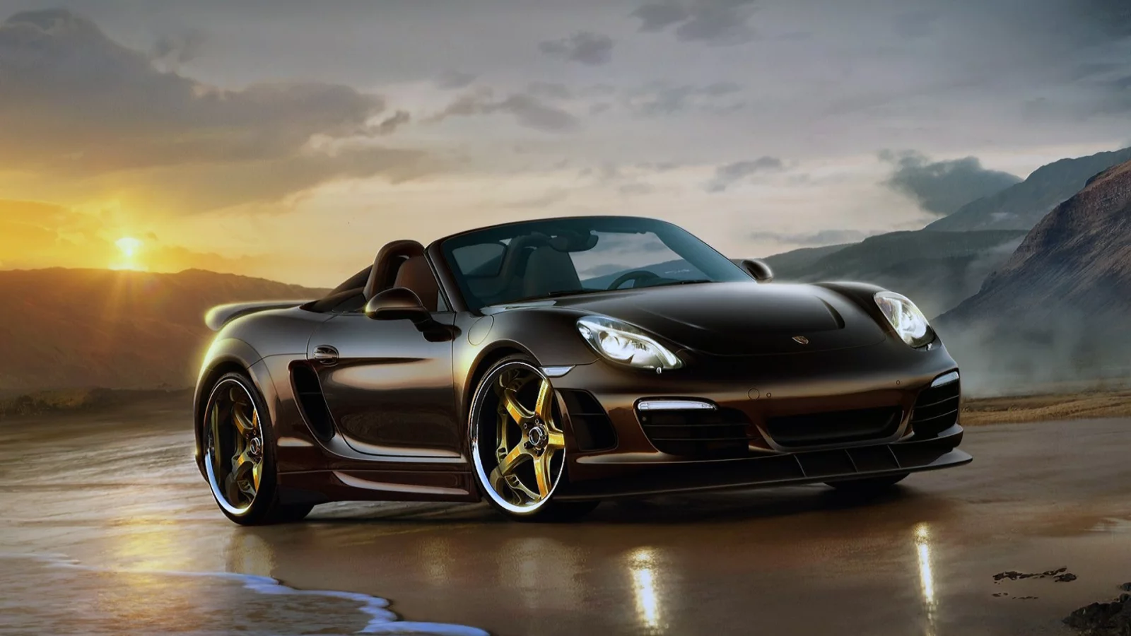 Горы, море, берег, утро, авто, Porche Carrera.