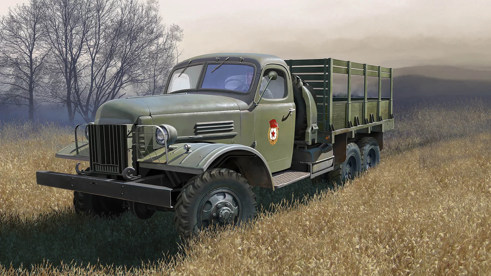 Поле, военный грузовик, ЗИС-151, СССР