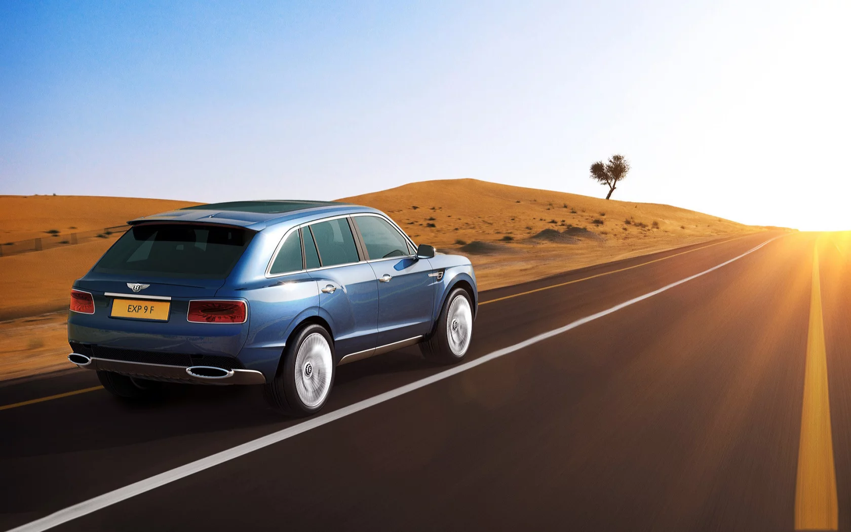 Пустыня, шоссе, авто, Bentley-EXP-9F