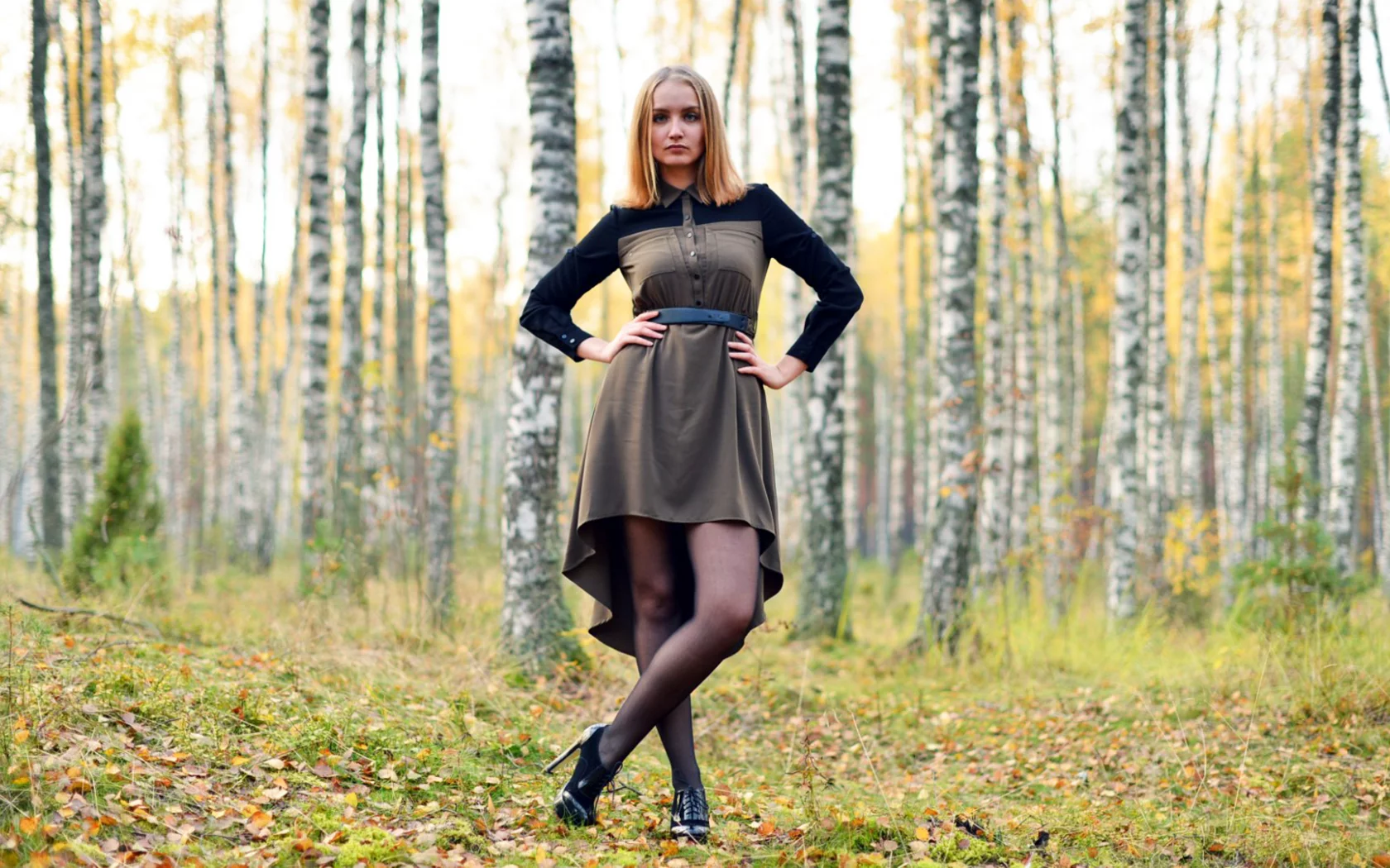 девушка, платье, лес