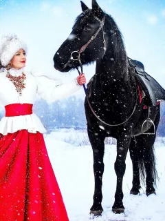 девушка, костюм, конь
