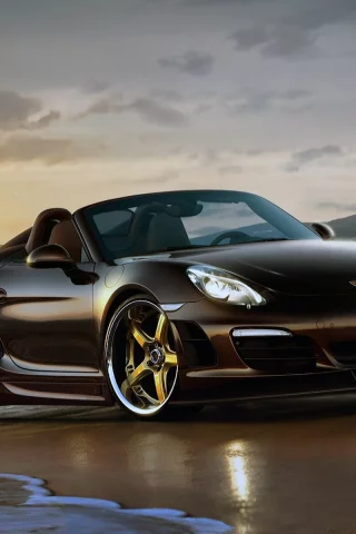 Горы, море, берег, утро, авто, Porche Carrera.