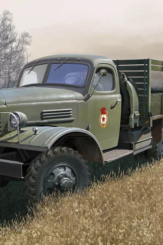 Поле, военный грузовик, ЗИС-151, СССР