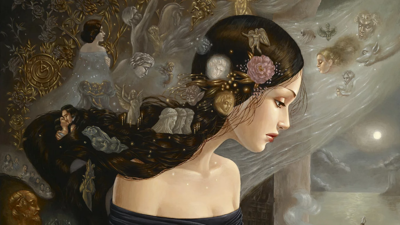 девушка, корабль, лица, окно, свечи, ангелы, цветы