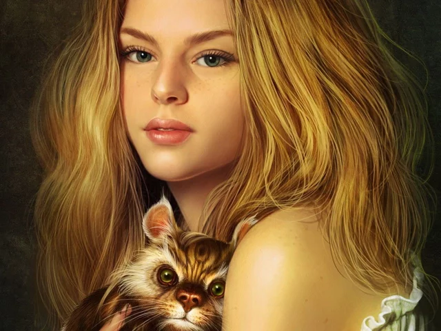 девушка, кот, волосы