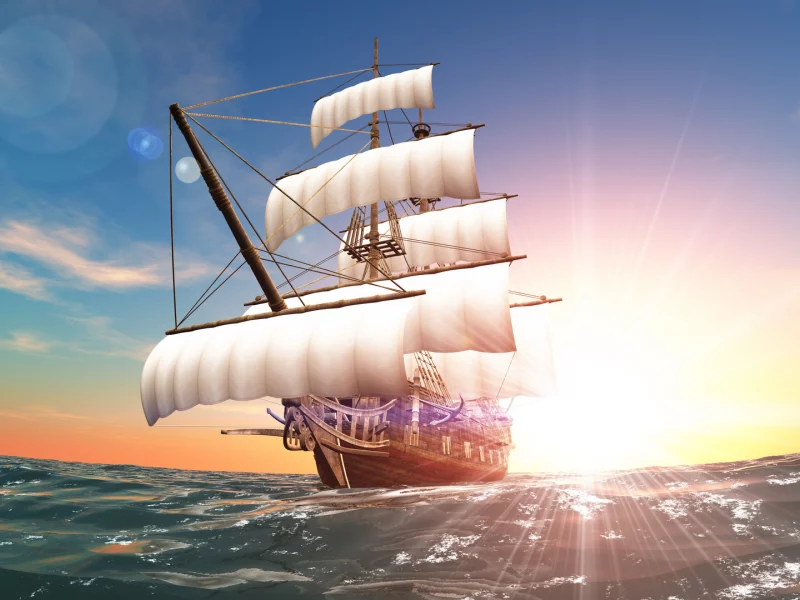 корабль, море