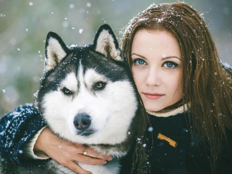 девушка, собака