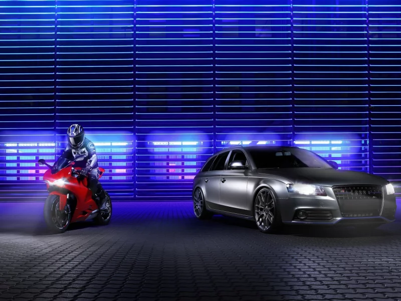 avant, silvery, panigale, ducati, audi, red, a4, спортивный мотоцикл, front