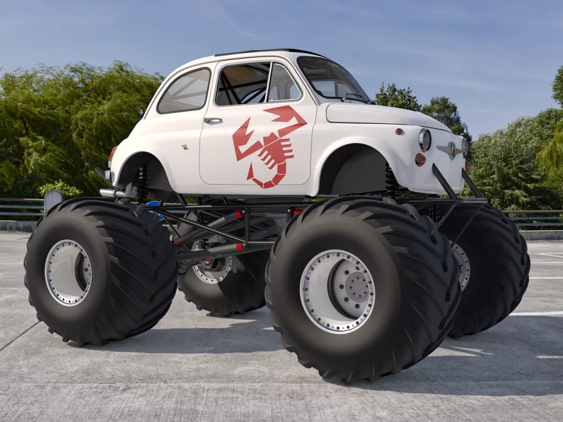 Дорога, авто, Fiat abarth-large-wheels, BIG -FOOT, большие колёса.