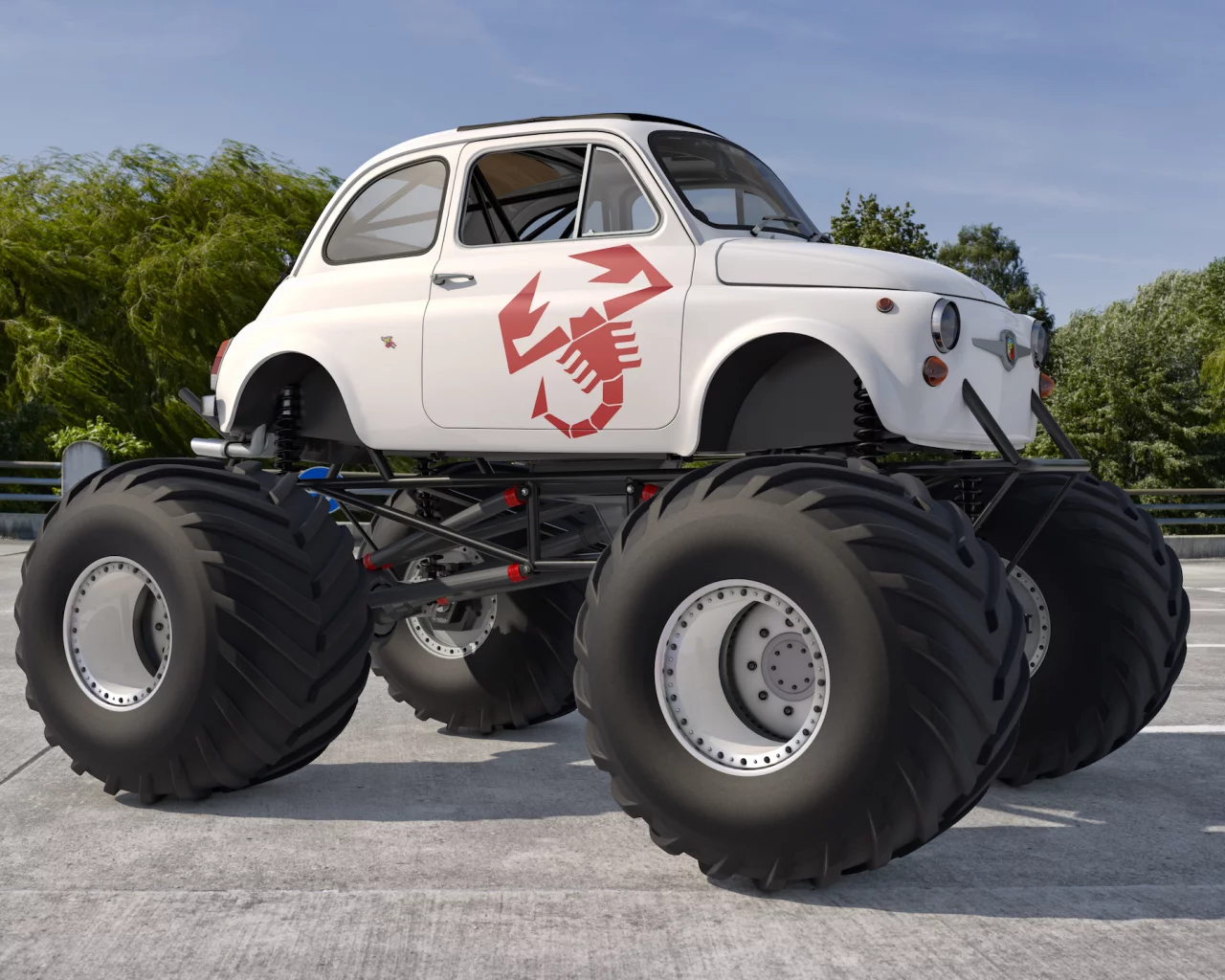 Дорога, авто, Fiat abarth-large-wheels, BIG -FOOT, большие колёса.