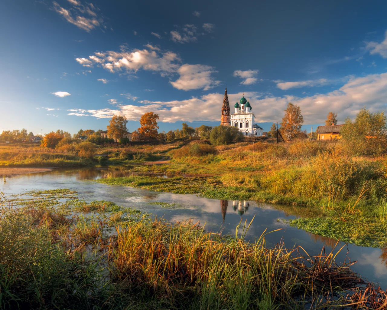 осень, сентябрь, небо, день, село, церковь
