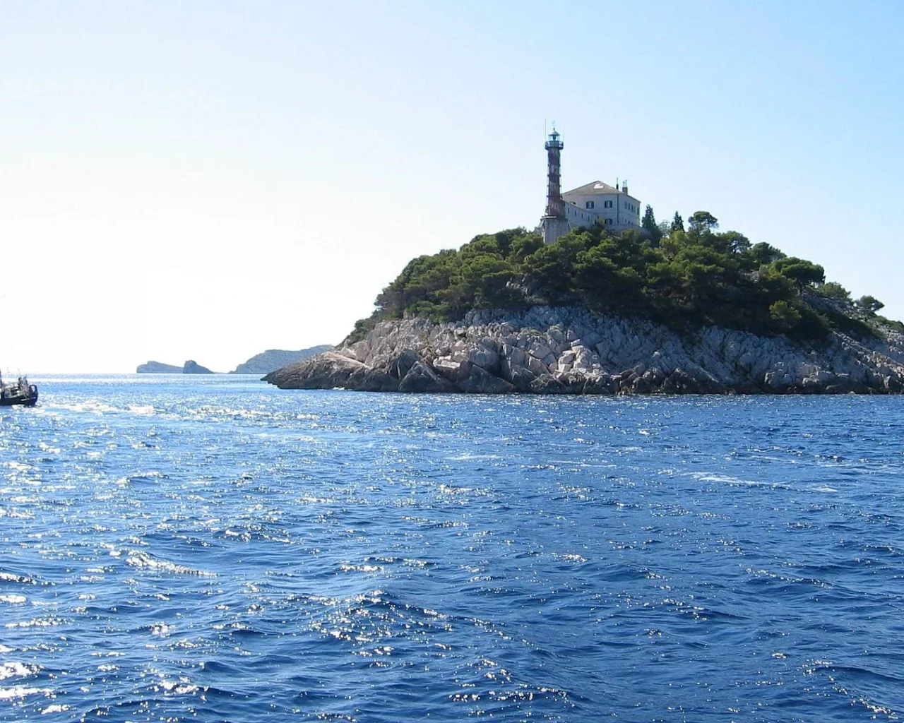 пейзаж, остров, море, маяе, парус, корабль