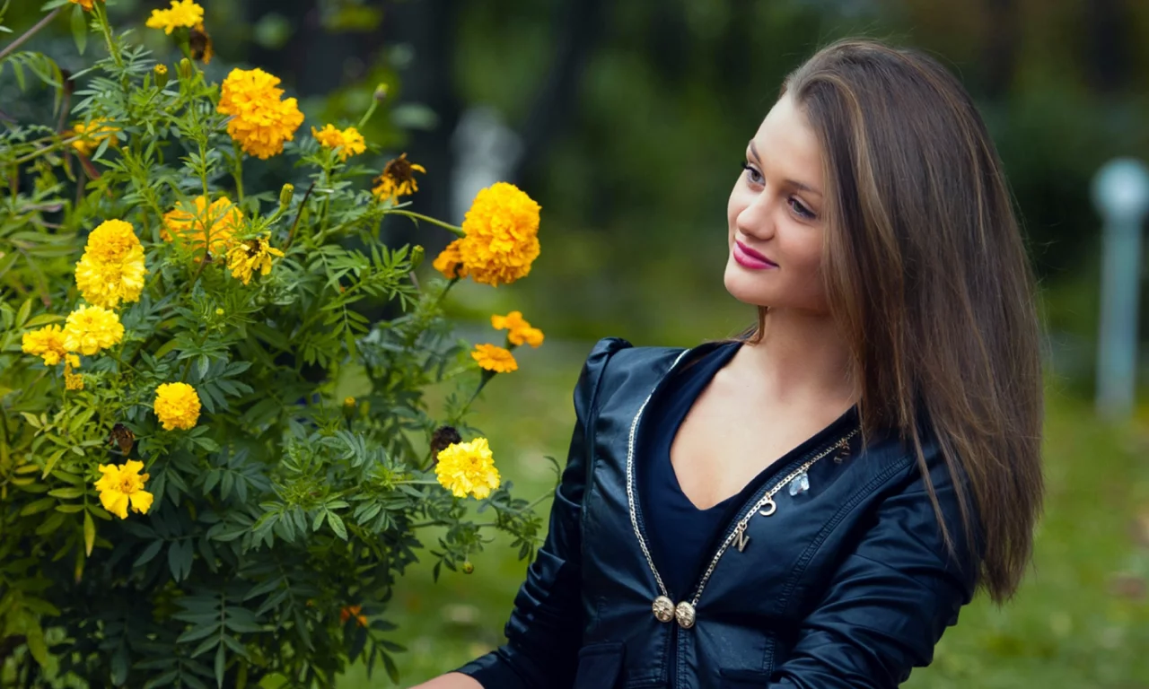 девушка, платье, цветы