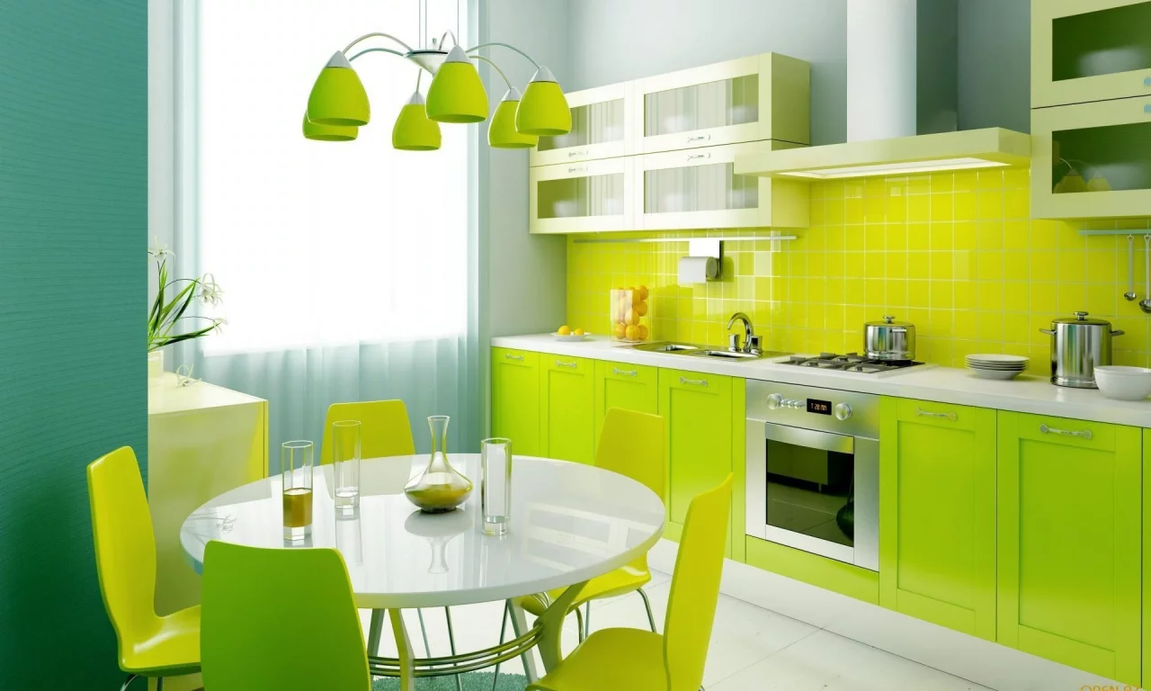 Yelow, Green, Blue, Kitchen, Style, Laym