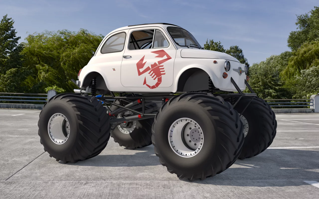 Дорога, авто, Fiat abarth-large-wheels, BIG -FOOT, большие колёса.