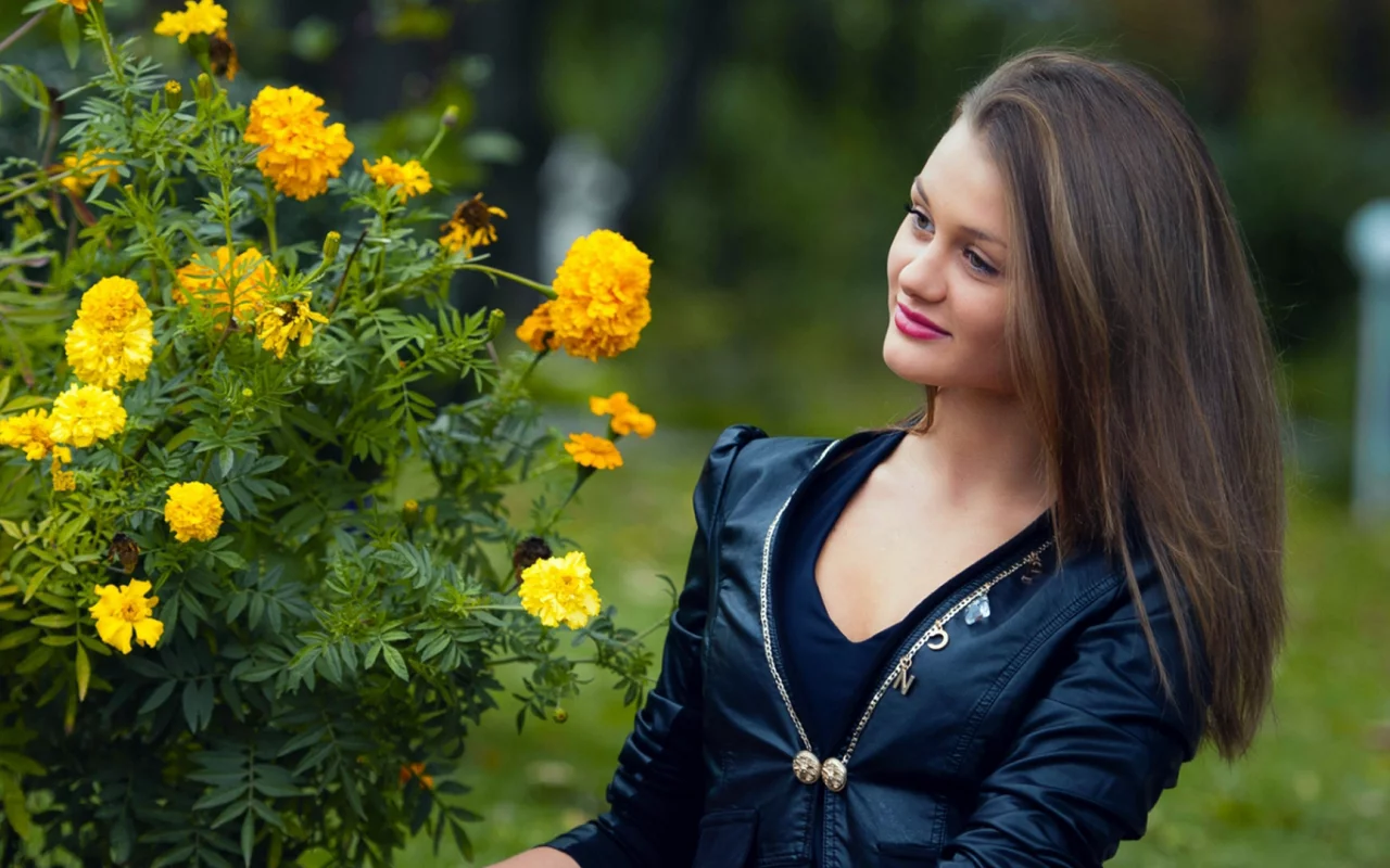 девушка, платье, цветы