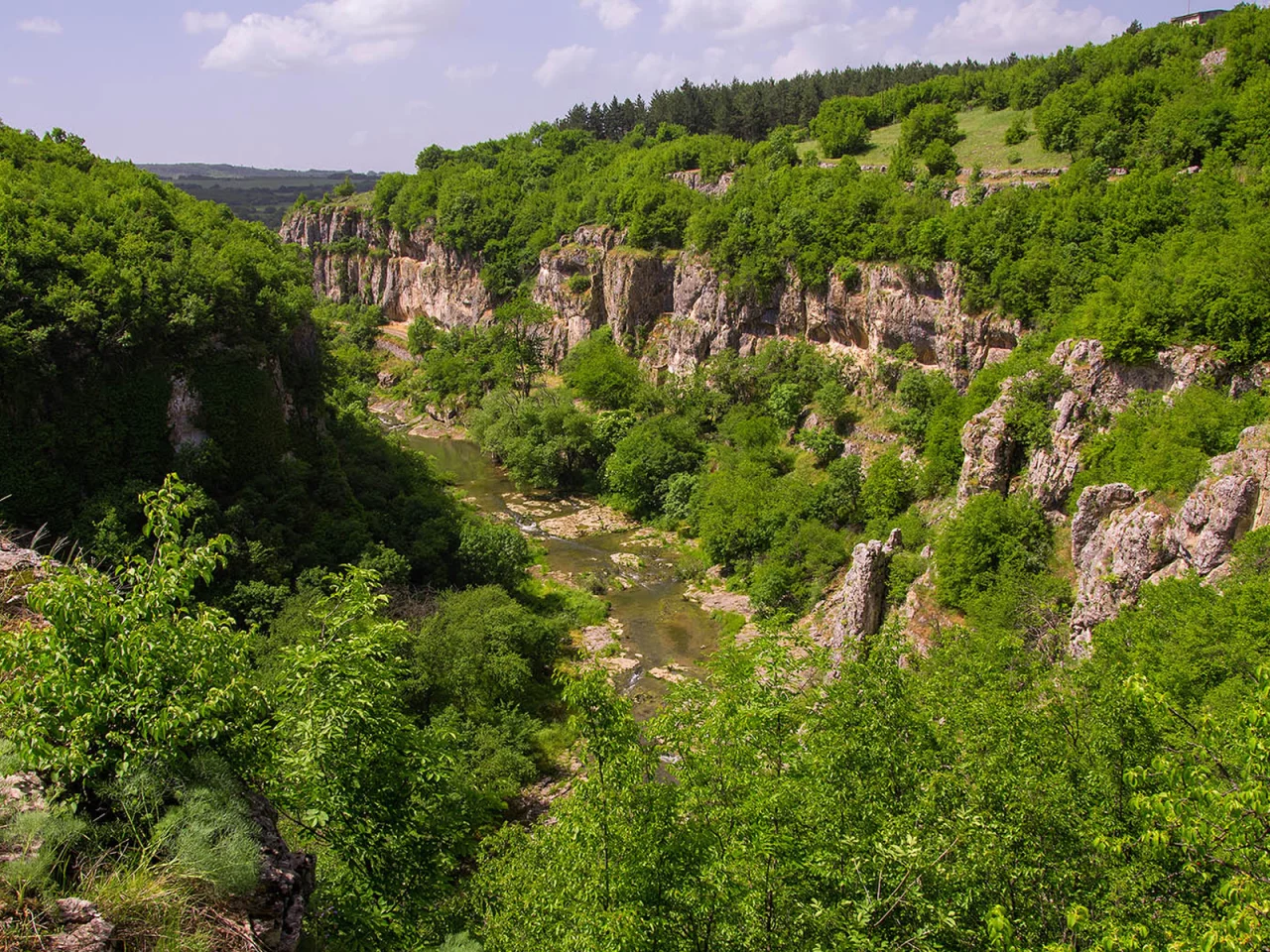 Стара планина, Балканские горы, Болгария, горы, деревья, лес, река, каньон, скалы, небо, облака, природа, пейзаж