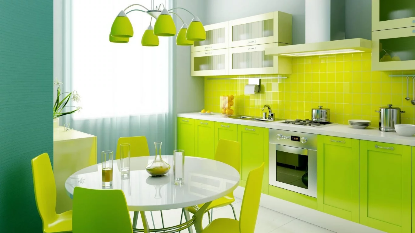 Yelow, Green, Blue, Kitchen, Style, Laym
