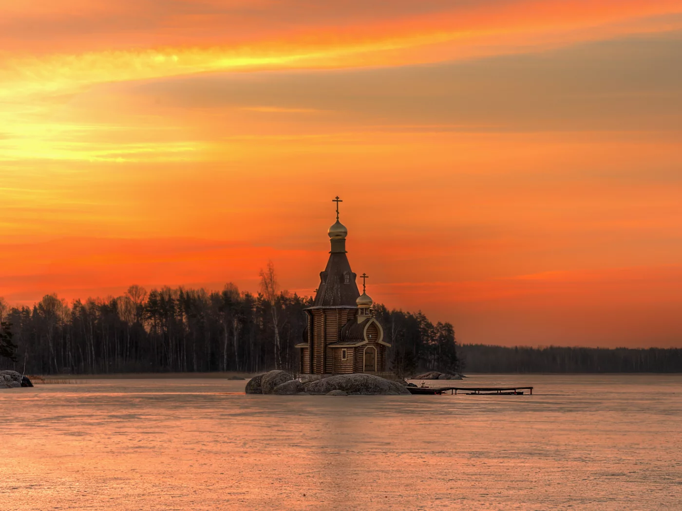 вуокса, храм, март, вечер, заря, закат