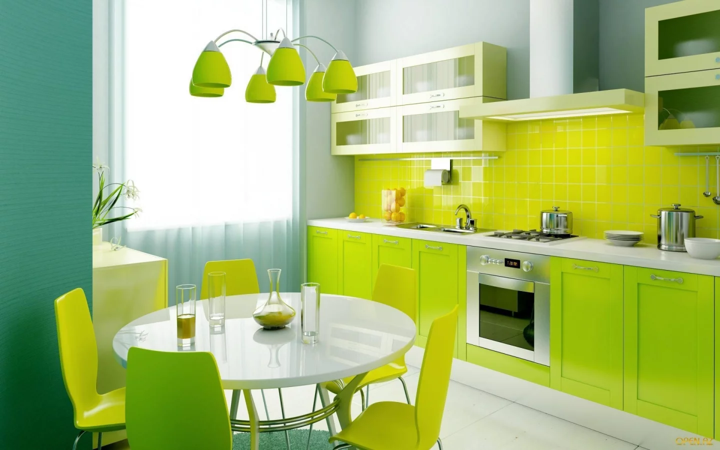 Yelow, Green, Blue, Kitchen, Style, Laym
