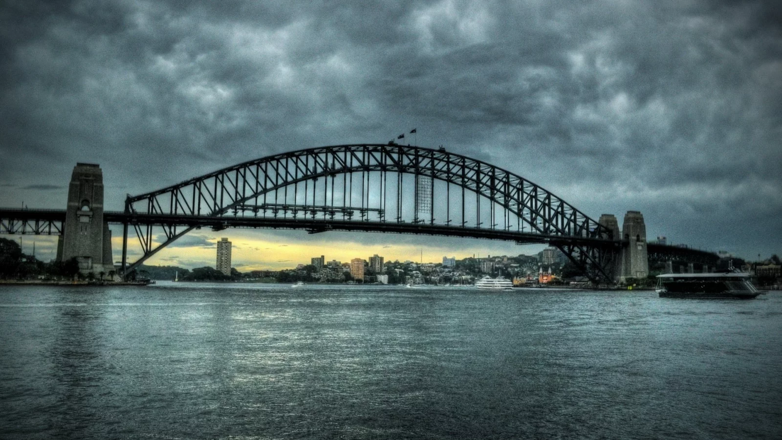 город, sydney, мост, небо, австралия, тучи, река, сидней