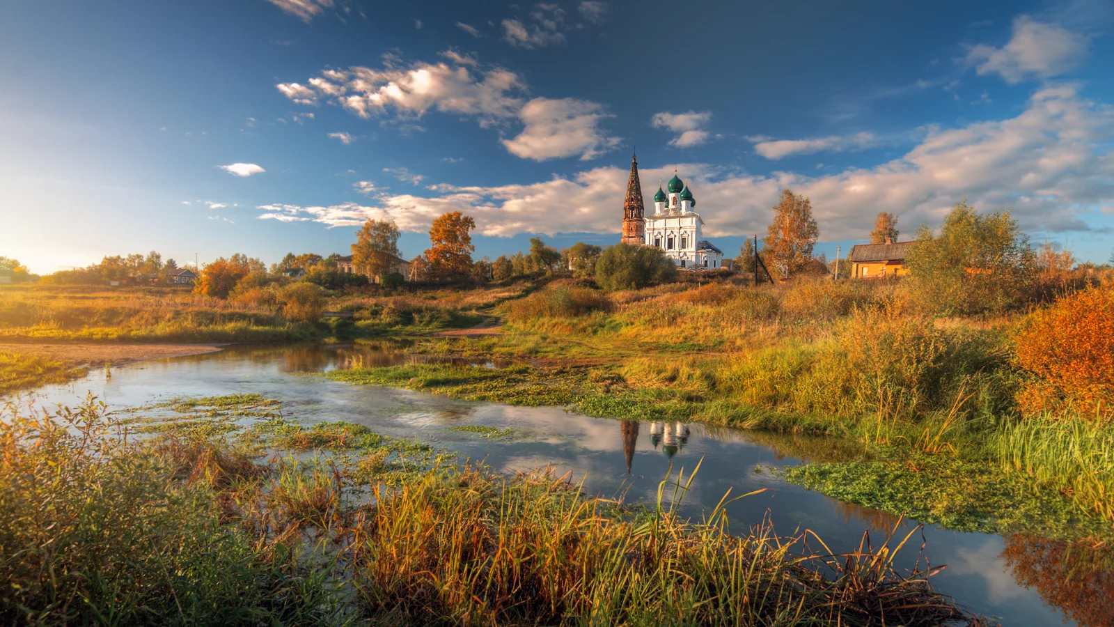 осень, сентябрь, небо, день, село, церковь