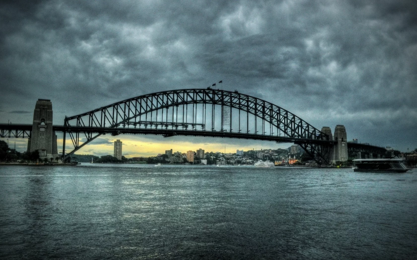 город, sydney, мост, небо, австралия, тучи, река, сидней