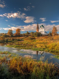 осень, сентябрь, небо, день, село, церковь