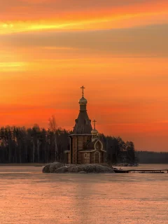 вуокса, храм, март, вечер, заря, закат