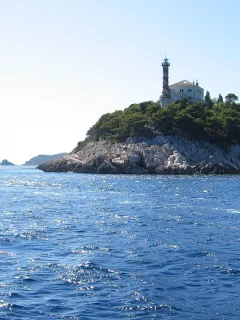 пейзаж, остров, море, маяе, парус, корабль