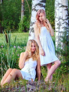 девушки, подружки, березы