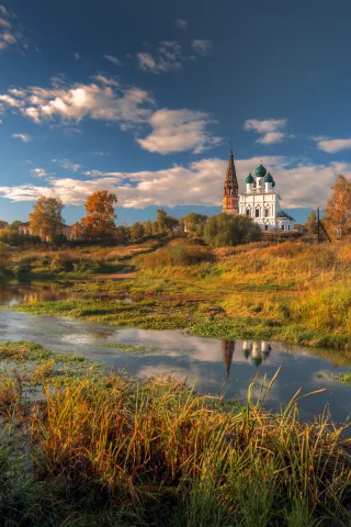 осень, сентябрь, небо, день, село, церковь