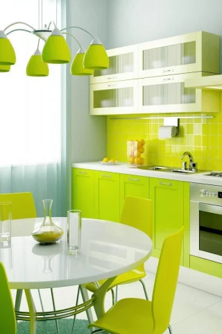 Yelow, Green, Blue, Kitchen, Style, Laym