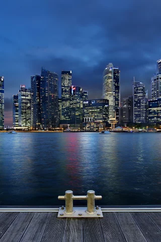 skyscrapers, blue sky, night, architecture, clouds, gardens by the bay, singapore, lights