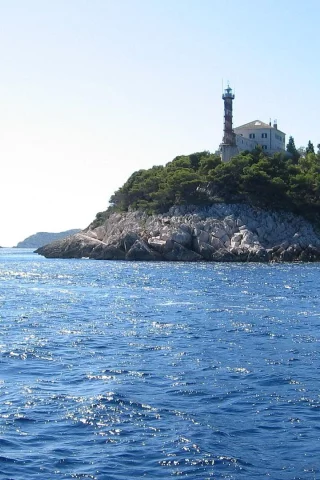 пейзаж, остров, море, маяе, парус, корабль