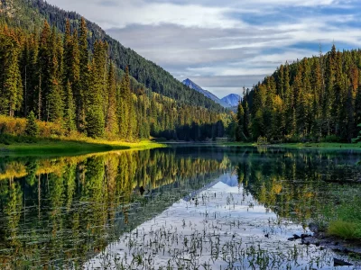 горы, озеро, лес