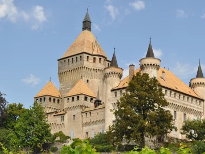 Вуффленс-ле-Шато, Швейцария, замок, крепость, деревья, небо, облака, Chateau de Vufflens, Switzerland, chateau, castle
