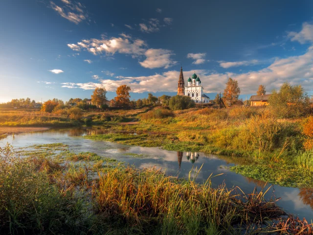 осень, сентябрь, небо, день, село, церковь