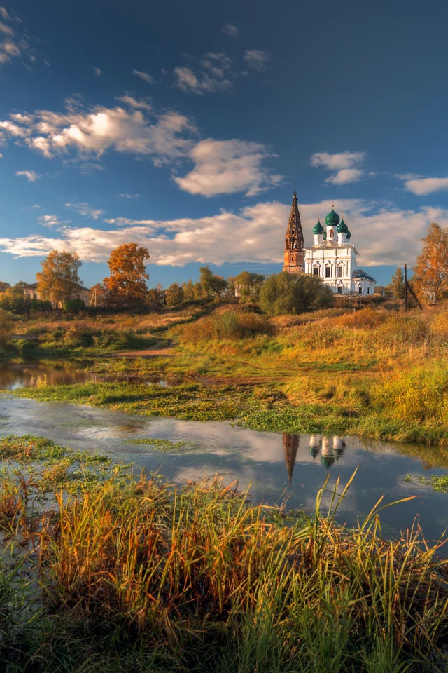 осень, сентябрь, небо, день, село, церковь